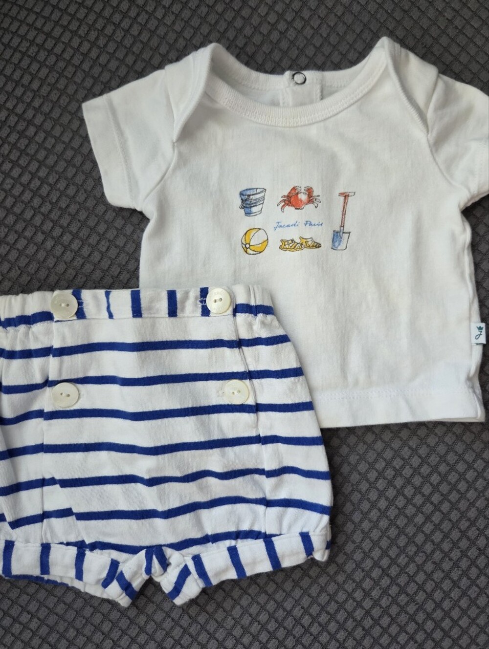 Jacadi White Tee with Blue-Striped Shorts Set 1M